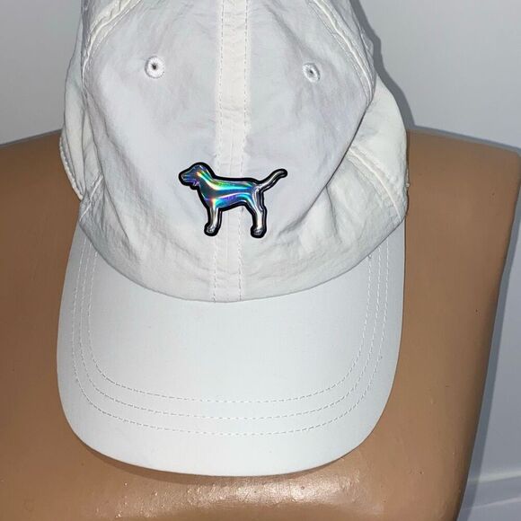 PINK Victoria's Secret Women's White Metallic Dog Baseball Cap Hat Adjustable - Picture 6 of 8